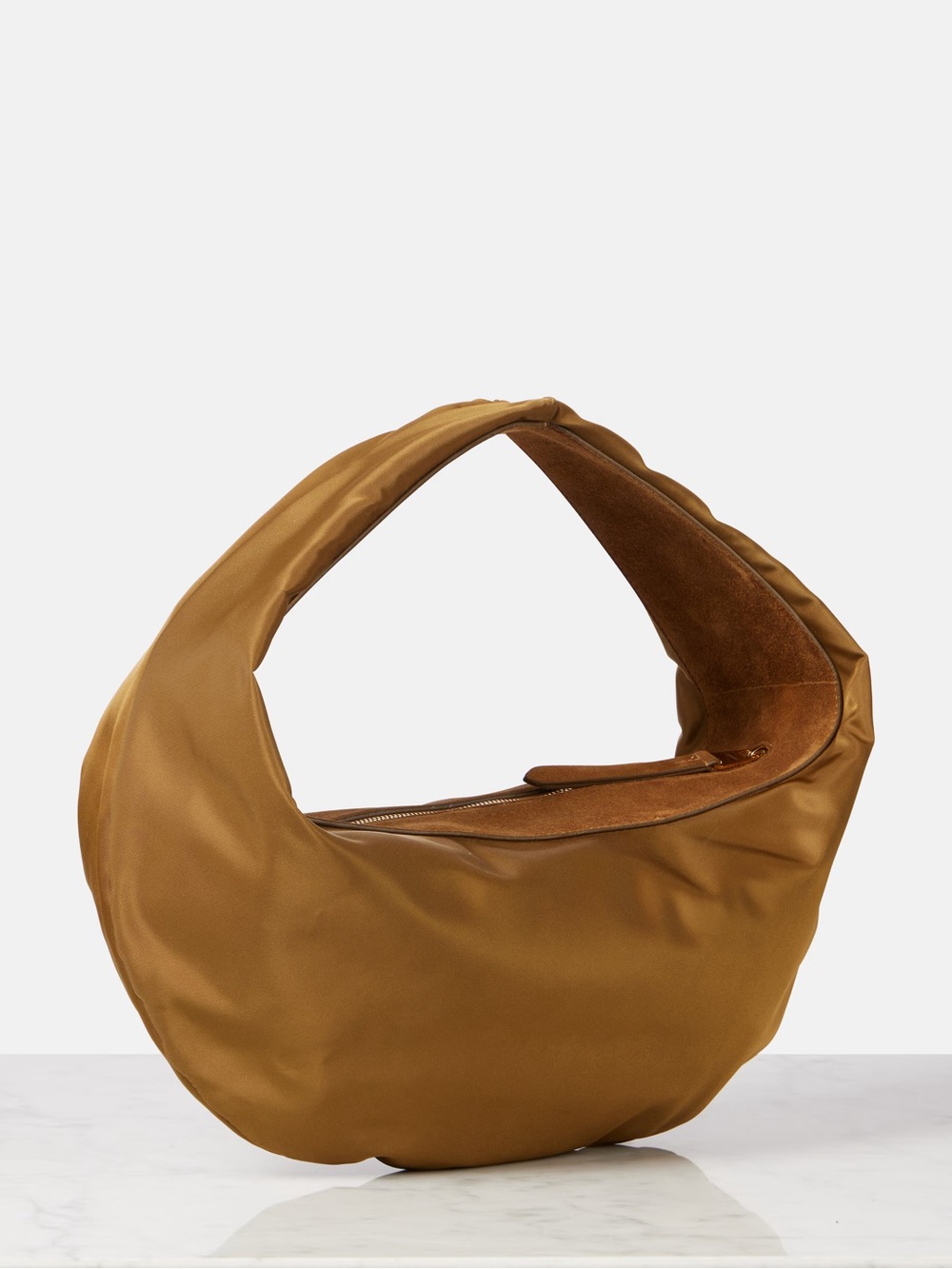 KHAITE Olivia Suede-Trimmed Crescent Shoulder Bag in Brown